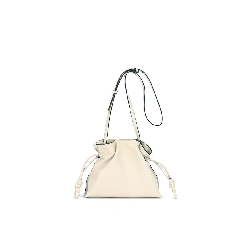 Wholesale Genuine leather small lucky bag one-shoulder crossbody bucket drawstring bag